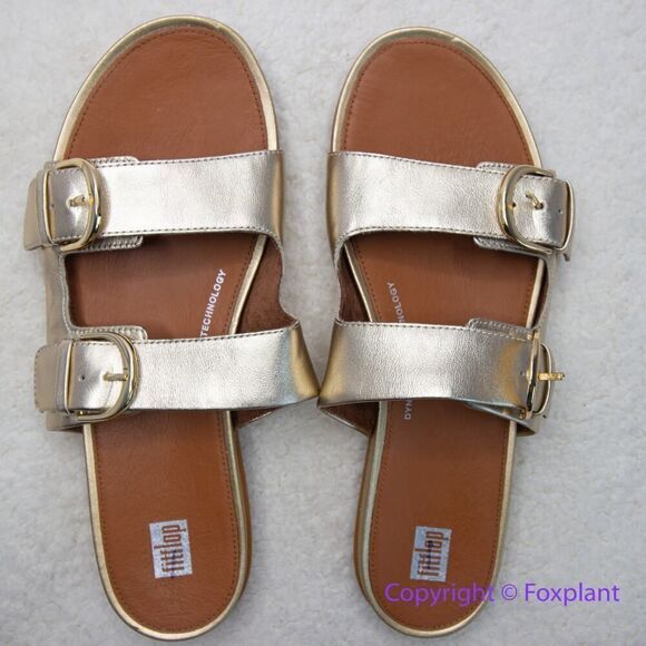New! FitFlop Womens Gracie Leather‎ Slides Platino, size 11 - Picture 1 of 13